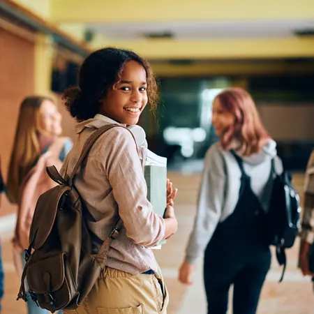 A student walking through school